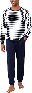 Bresdk Men's Pyjamas Winter Cotton Long Pyjamas Sets Warm Long Sleeve Stripe Sleepwear
