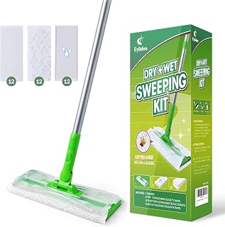Eyliden Sweeper Mop with 36 Refills - 3 Types of Disposable Dry & Wet Pads | Lock-Tight Design No Lost Cloths, Universal Refills, Multi-Surface Sweeping Starter Kit for Pet Hair, Dust, Floor Cleaning