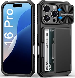 BXYJY for iPhone 16 Pro Case Wallet, Credit Card Holder (4-5 Cards), Black | Slide Camera Cover, Military Drop Protection, Heavy Duty, Rugged Matte Men Women Protective Phone Case for iPhone 16 Pro 6.3"