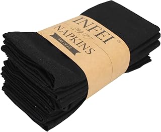 Plain Cotton Blend Linen Thin Napkins - Set of 12 (40 x 40cm) - Event & Home Use (Black)