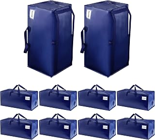VENO Heavy Duty Moving Bags with Backpack Straps, Cloth Storage Tote Bag Container with Sturdy Zipper and Strong Handles Moving Supplies Boxes College Dorm, Traveling, Camping (Blue, 10 Pack)
