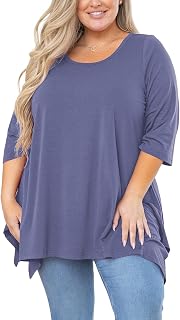 AusLook Women Plus Size Tunic Top Summer 3/4 Sleeve Loose Fit Shirt Casual Blouse Flowy Top for Leggings 1X-5X