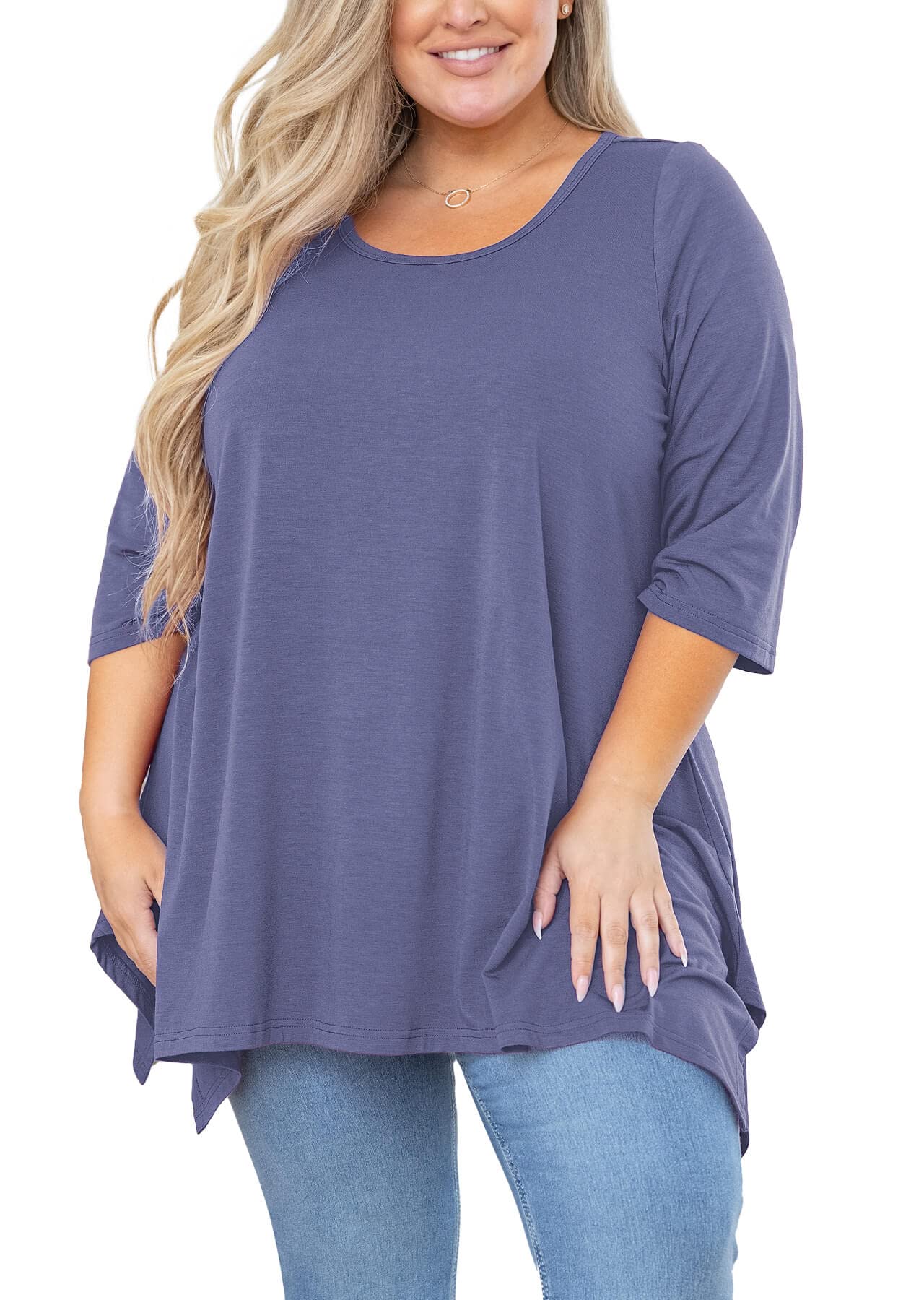 AusLook Women Plus Size Tunic Top Summer 3/4 Sleeve Loose Fit Shirt Casual Blous