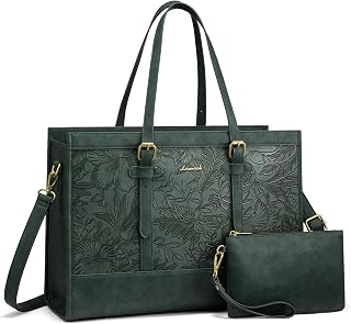 LOVEVOOK Work Tote Bags for Women, Vintage Pu Leather 15.6 Inch Laptop Bag