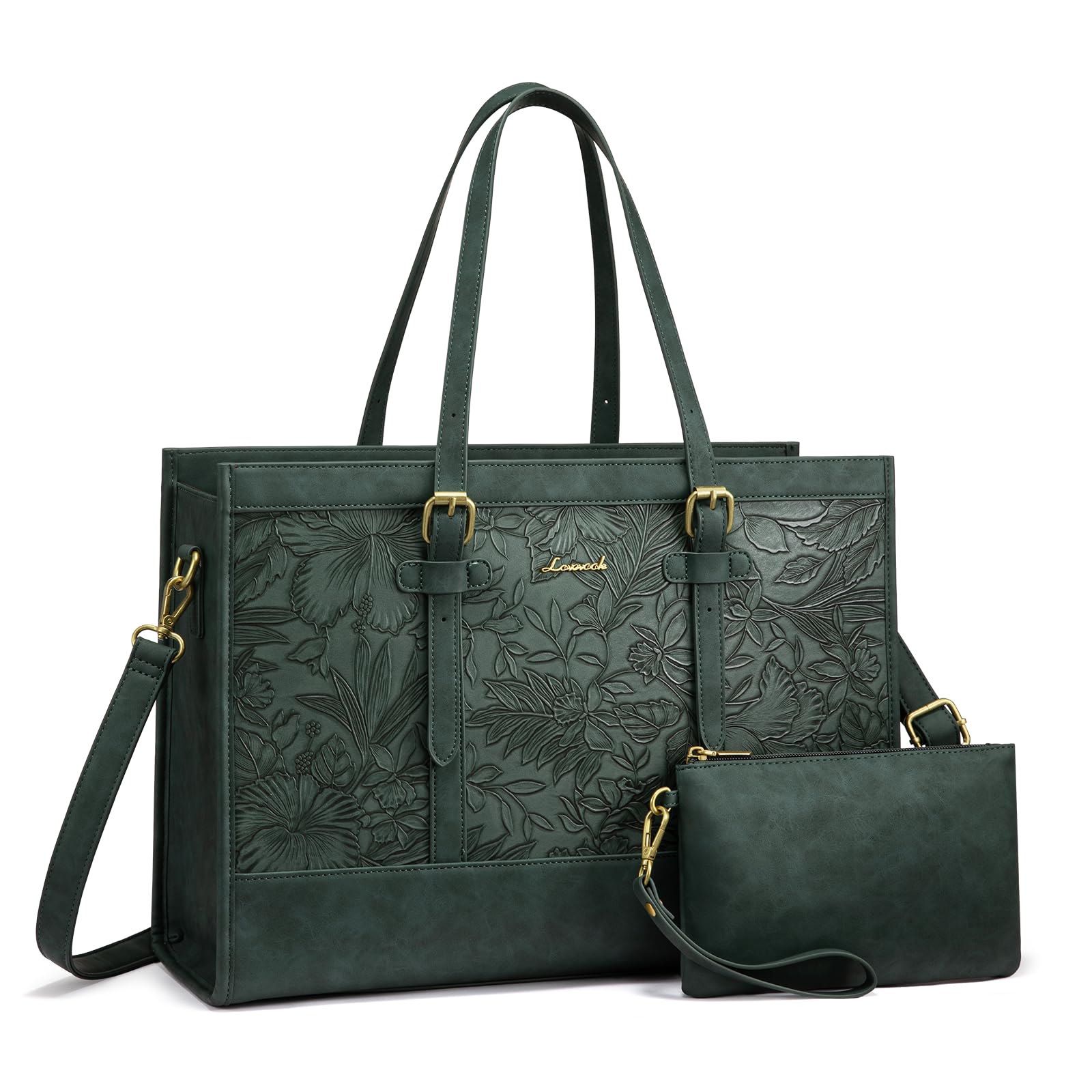 LOVEVOOK Work Tote Bags for Women, Vintage Pu Leather 15.6 Inch Laptop Bag