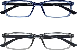 OPULIZE See - Filter Glasses Set of 2 Blue Light Narrow Frame Spring Hinges Improve Sleep Gaming Computer Anti Glare Blue Transparent Grey Men Women BB9-37 +0.00