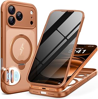 BERFY iPhone 17 Pro Max Case, MagSafe Compatible with iPhone 17 Pro Max, Built-in Privacy Screen Protector and Magnetic Stand with 360° Rotation, Anti-Spy, Clear Shockproof Case