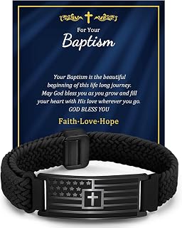 VNOX American Flag Cross Bible Verse Bracelet for Men Teen Boys Kids Stocking Stuffers,Religious Christian Jewelry Mens Easter Valentines Baptism Birthday Gift Ideas