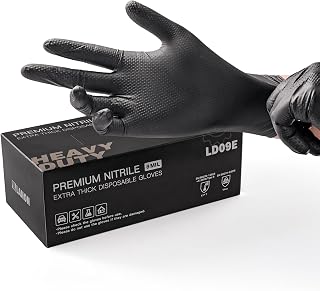 LANON 8 Mil Heavy Duty Black Nitrile Gloves,Mechanic,Industrial,Medium