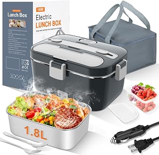 DUPASU Electric Lunch Box Food Warmer, 1.8L Heated Lunch Box for Adults | 100W Fast Heating, Portable Food Heater for Car, Truck, Office, Work, Travel, Construction Site, Gifts, 12/24V/110-230V