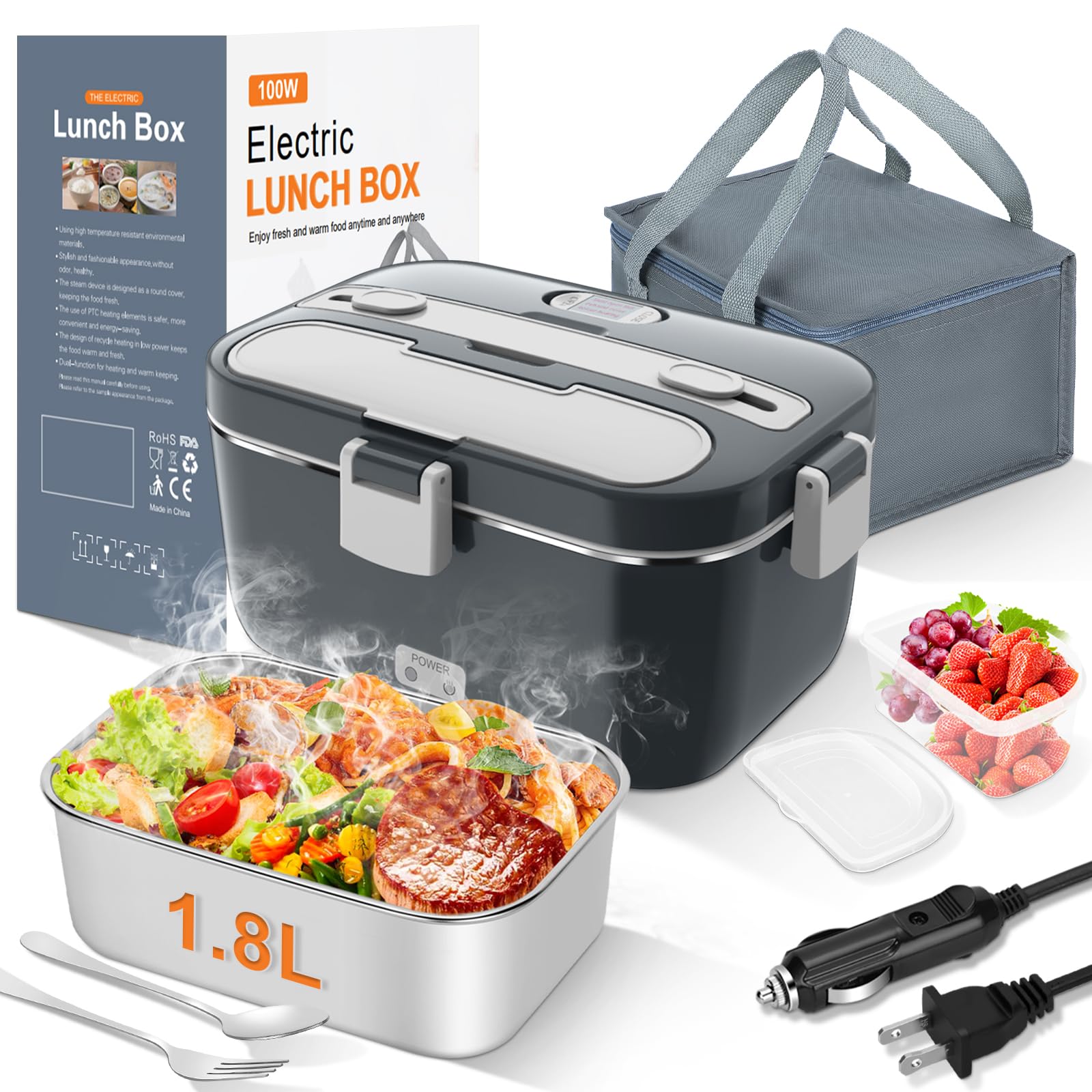 DUPASU Electric Lunch Box Food Warmer, 1.8L Heated Lunch Box for Adults | 100W F