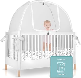 Crib Tent to Keep Baby from Climbing Out – Breathable Pop-Up Crib Net to Keep Baby in, Anti-Climb Safety Cover with Auto-Lock Zipper, Easy Install Fits Standard Cribs