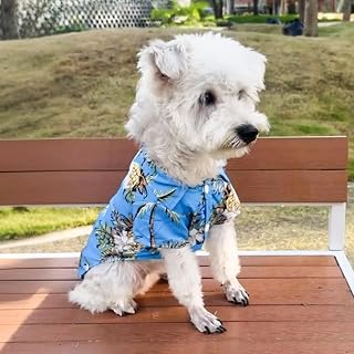 Hawaii Dog Shirt, Summer Breathable Pet Polo T-Shirt, Floral Print, Vacation Outfits Small Medium Large Dog and Cat Pet Clothes, Blue L