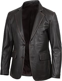 fjackets Mens Leather Jacket — Real Lambskin Leather Blazer, Notched Collar Sport Coat for Men