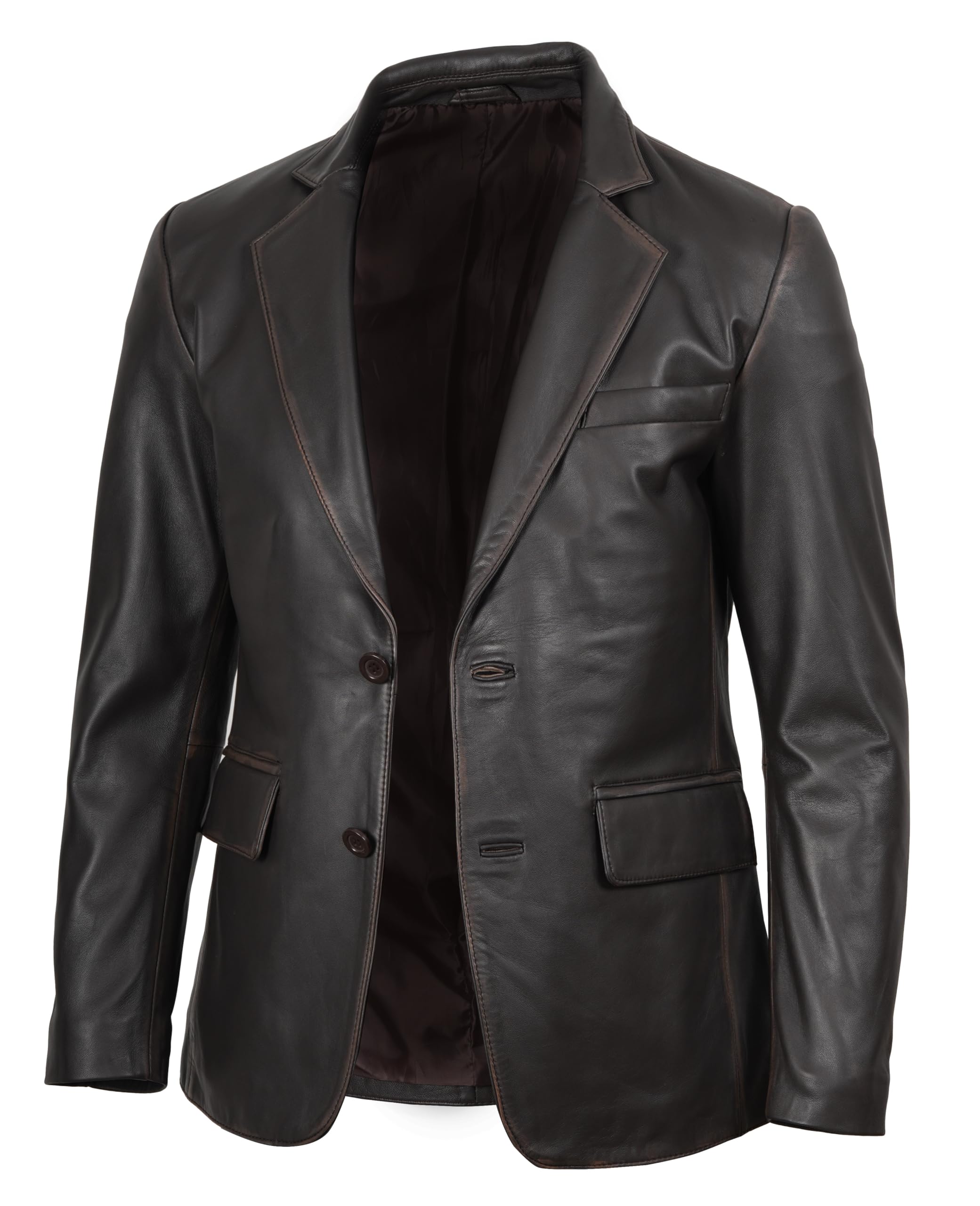 fjackets Mens Leather Jacket — Real Lambskin Leather Blazer, Notched Collar Spor