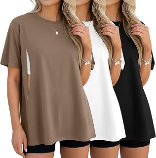 Xuniea 3 Pack Women's Oversize Nursing Shirts | Breastfeeding Hidden Zipper Tops, Crew Neck Short Sleeve Tees, Maternity Loose Fit Shirts, for Mom After Birth