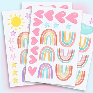 72pcs Small Boho Rainbow Wall Decals Self Adhesive Rainbow Wall Decor Stickers Watercolor Rainbow Heart Sun Nebula Clouds Wall Stickers Girls Boys Baby Bedroom Nursery Decor