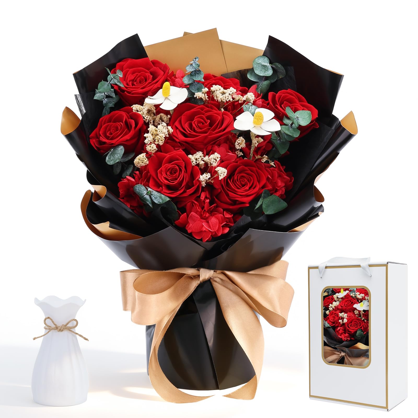 7 Preserved Red Rose Bouquet Eternal Flower Gift Set, Gift for her