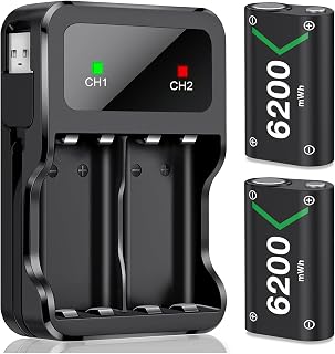 DXKK for Xbox Controller Battery Pack, 2x6200mWh Rechargeable Battery Pack for Xbox Series X|S/One/Elite Controllers – 30Hrs Playtime, Fast Charging & Overheat Protection
