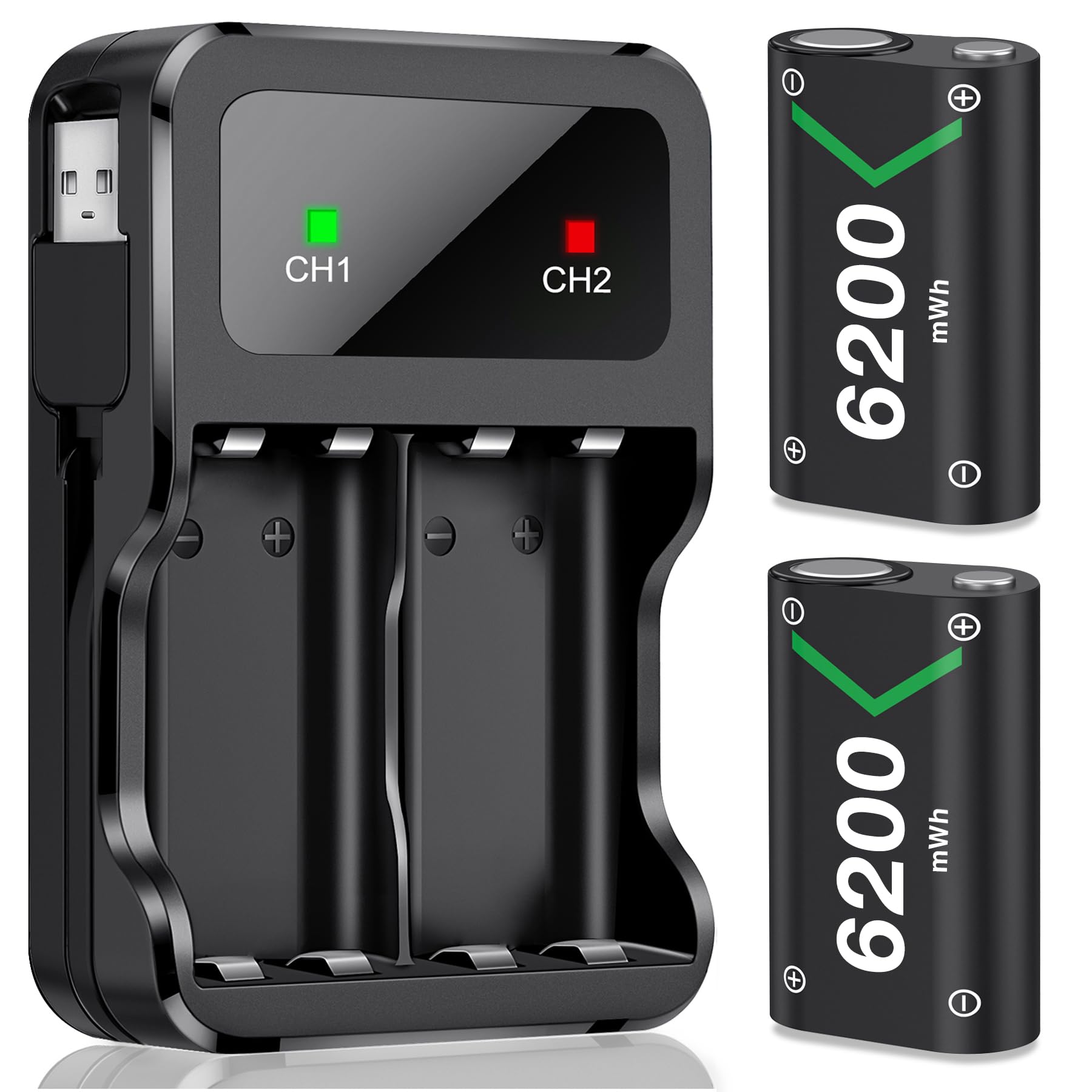 DXKK for Xbox Controller Battery Pack, 2x6200mWh Rechargeable Battery Pack for X