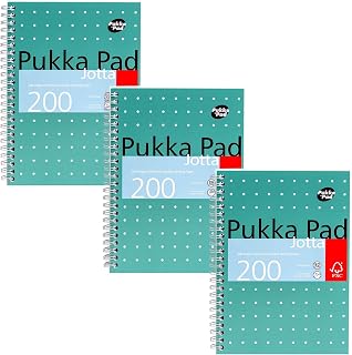 Pukka Pad, A5 Metallic Jotta Book 3-Pack for Home, School, and Office – 15 x 21cm – Wirebound Notebook with 8mm Lines and 80GSM Paper – Features Perforated Edges - 200 Pages, Green