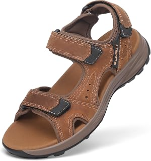 FLARUT Men's Open Toe Leather Hiking Sandals Water Shoes Adjustable