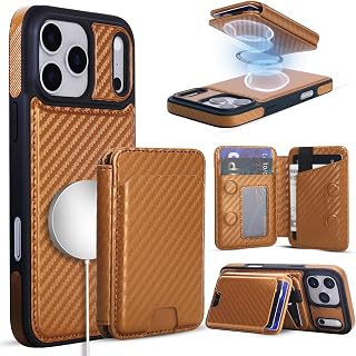 Magnetic Detachable Wallet Case for iPhone 18/17 Pro with Kickstand,2-in-1 MagSafe Compatible RFID Blocking Card Holder,Slim PU Leather Cover Carbon Coffee