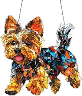 Colorful Acrylic Sun Catcher Yorkie Gift, Stained Glass Dog Hanging Window, Home Decoration, Christmas Tree Decoration, Garden Art, Dog Lovers
