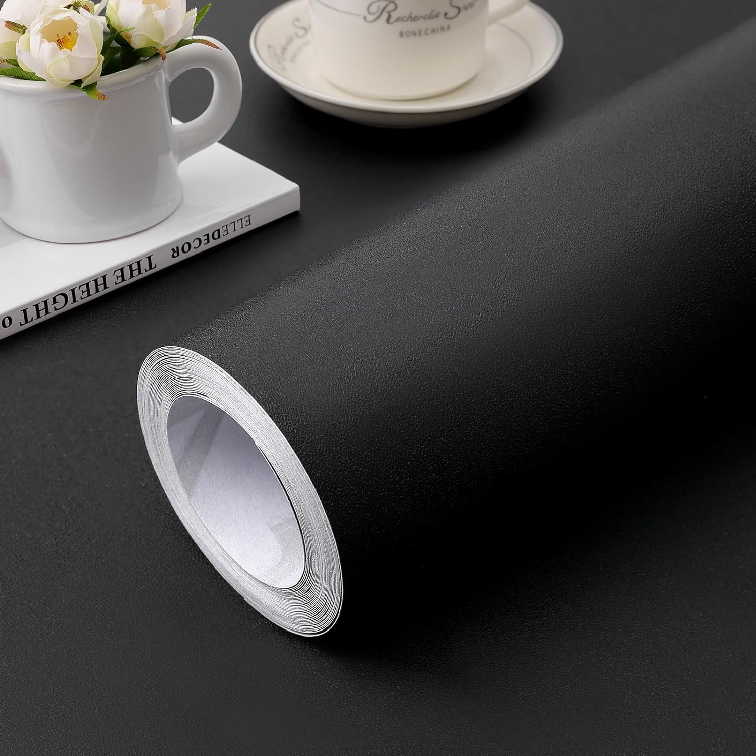 Black Matte Contact Paper Peel and Stick Wallpaper for Removable Vinyl Film | Bl