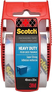 Scotch Heavy Duty Packaging Tape in Dispenser, Clear, 1 Roll, 48 mm x 20 m | Secure and Strong Holding Power to Seal Boxes and Parcels; Great for Heavy-Duty Mailing, Packaging and Shipping