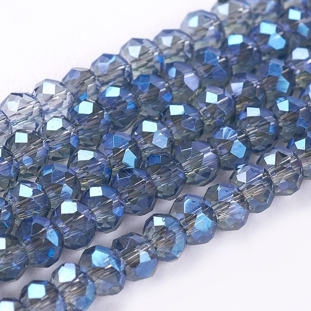Metallic Electroplated Glass Beads Strands AB Color Plated Faceted Rondelle Crys