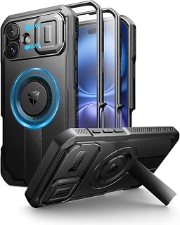 Dexnor for iPhone 16 Plus Case with Slide Camera Cover & Adjustable Kickstand & Built-in Screen Protector,Compatible with MagSafe Shockproof Bumper Cases Heavy-Duty Magnetic Protective Cover,Black