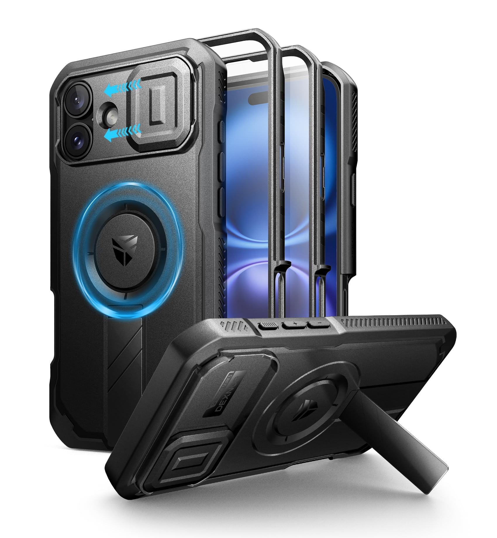 Dexnor for iPhone 16 Plus Case with Slide Camera Cover & Adjustable Kickstand & 
