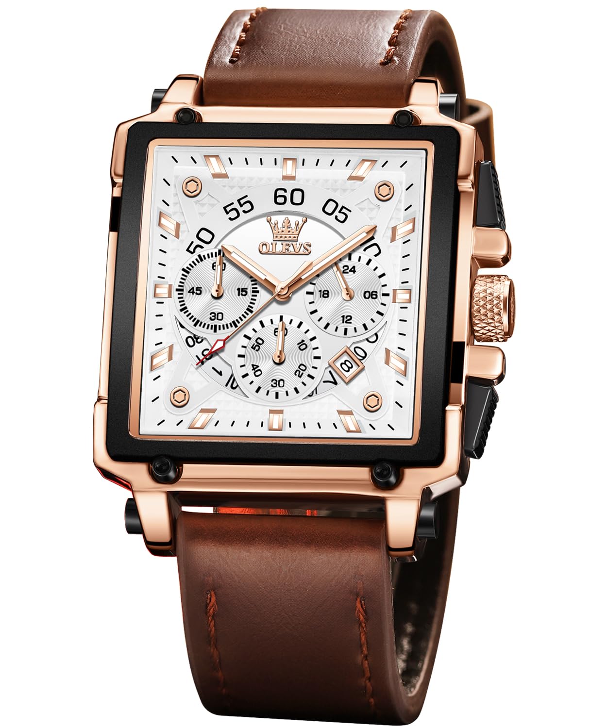 OLEVS Watches for Men Quartz Waterproof Leather Watch