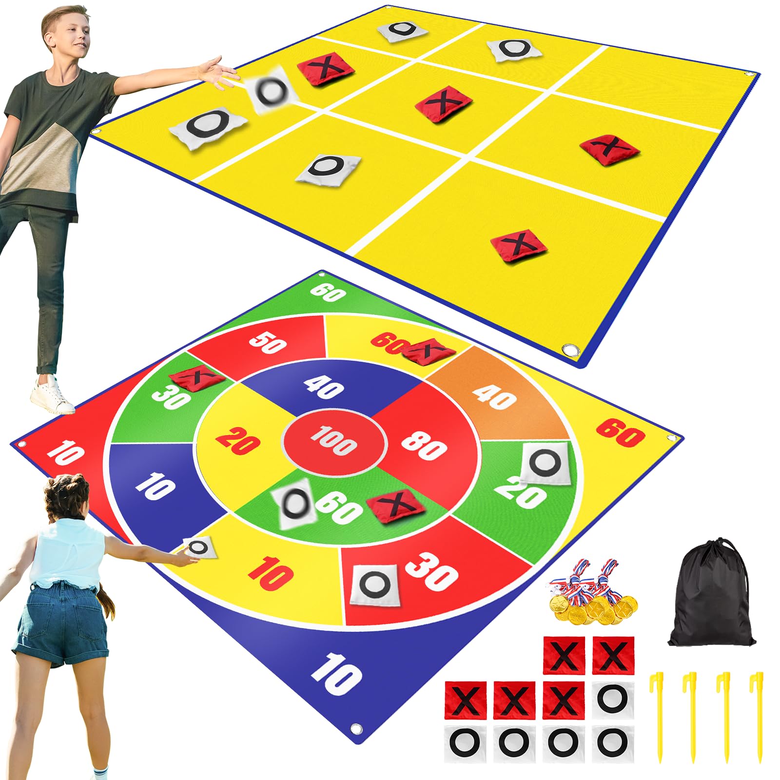 2-in-1 Giant Easter Bean Bag Toss & Large Tic Tac Toe Outdoor Games for Kids Adu