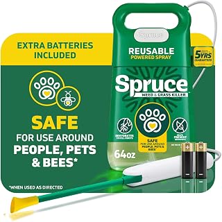 Spruce Weed & Grass Killer₃ Kit, Power Wand, 2 AA Batteries Included, 64 Oz | Pet Safe Weed Killer Spray, Reusable Weed Sprayer, Kills Weeds Around Lawns, Gardens, & Flower Beds, 2 AA Batteries Included