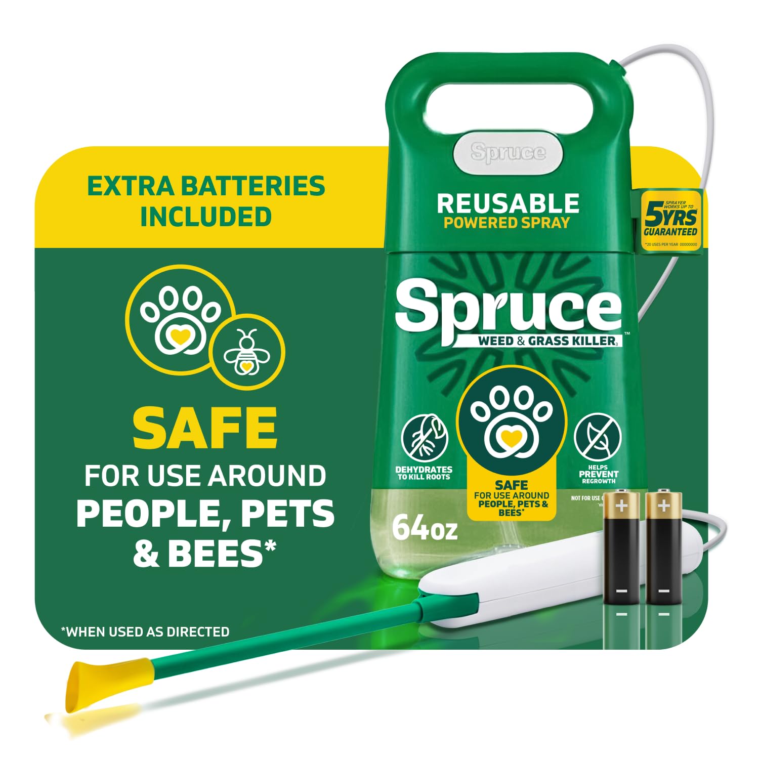 Spruce Weed & Grass Killer₃ Kit, Power Wand, 2 AA Batteries Included, 64 Oz | Pe