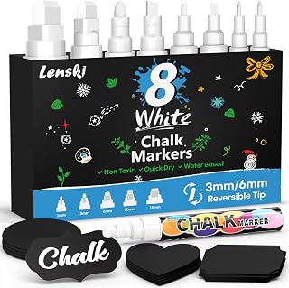 Lenski 8 Pack White Chalk Pens for Blackboards, Stocking Fillers Kids