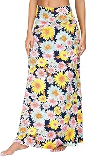 EXCHIC Women's Comfy Elastic High Waist Maxi Skirt Boho Flared A-Line Long Skirts