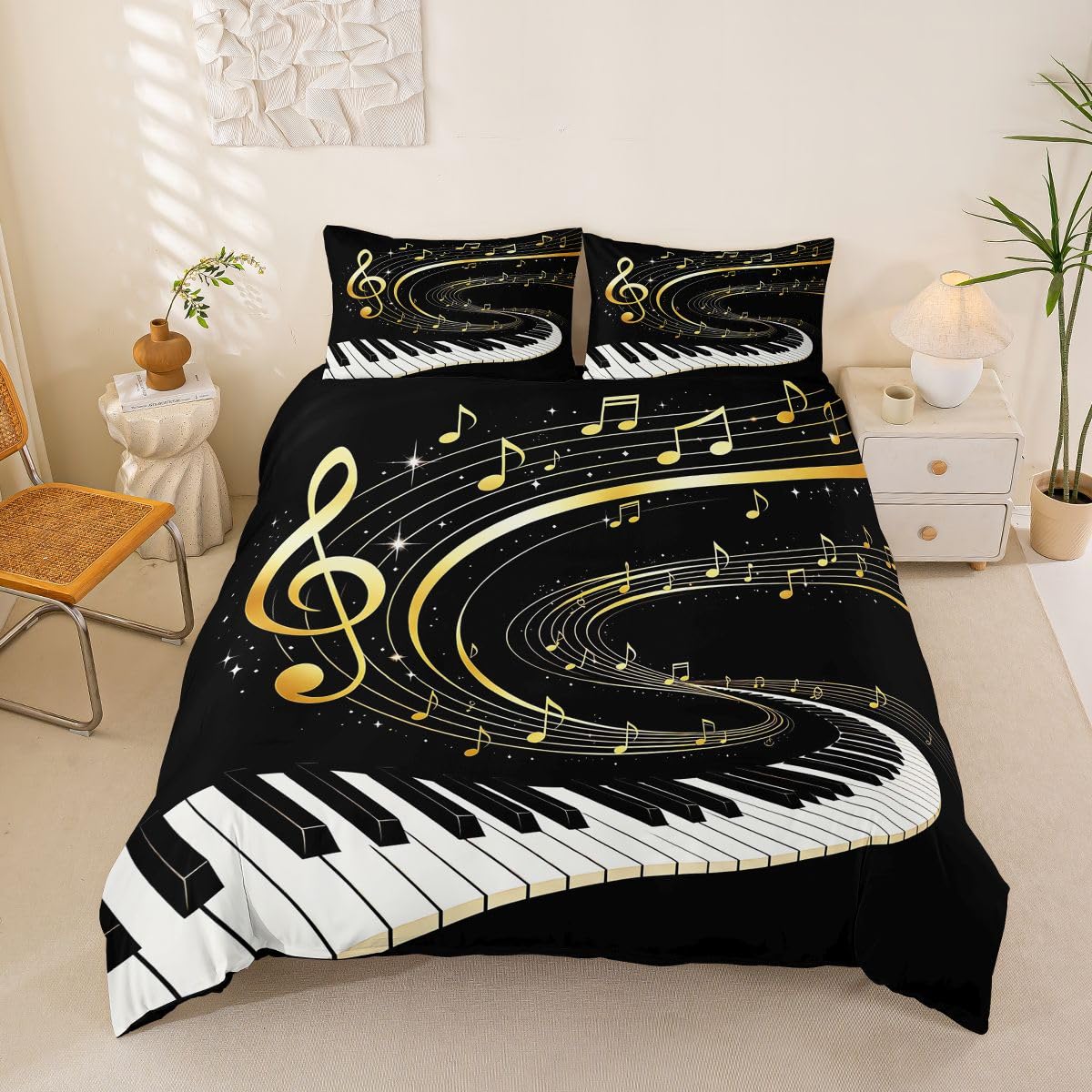 Feelyou Piano Comforter Cover Queen Size 3Pcs for Boys Girls Children