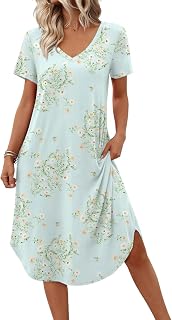 Ekouaer Women's Nightgown Bamboo Viscose Sleepshirt Short Sleeve Long Gown