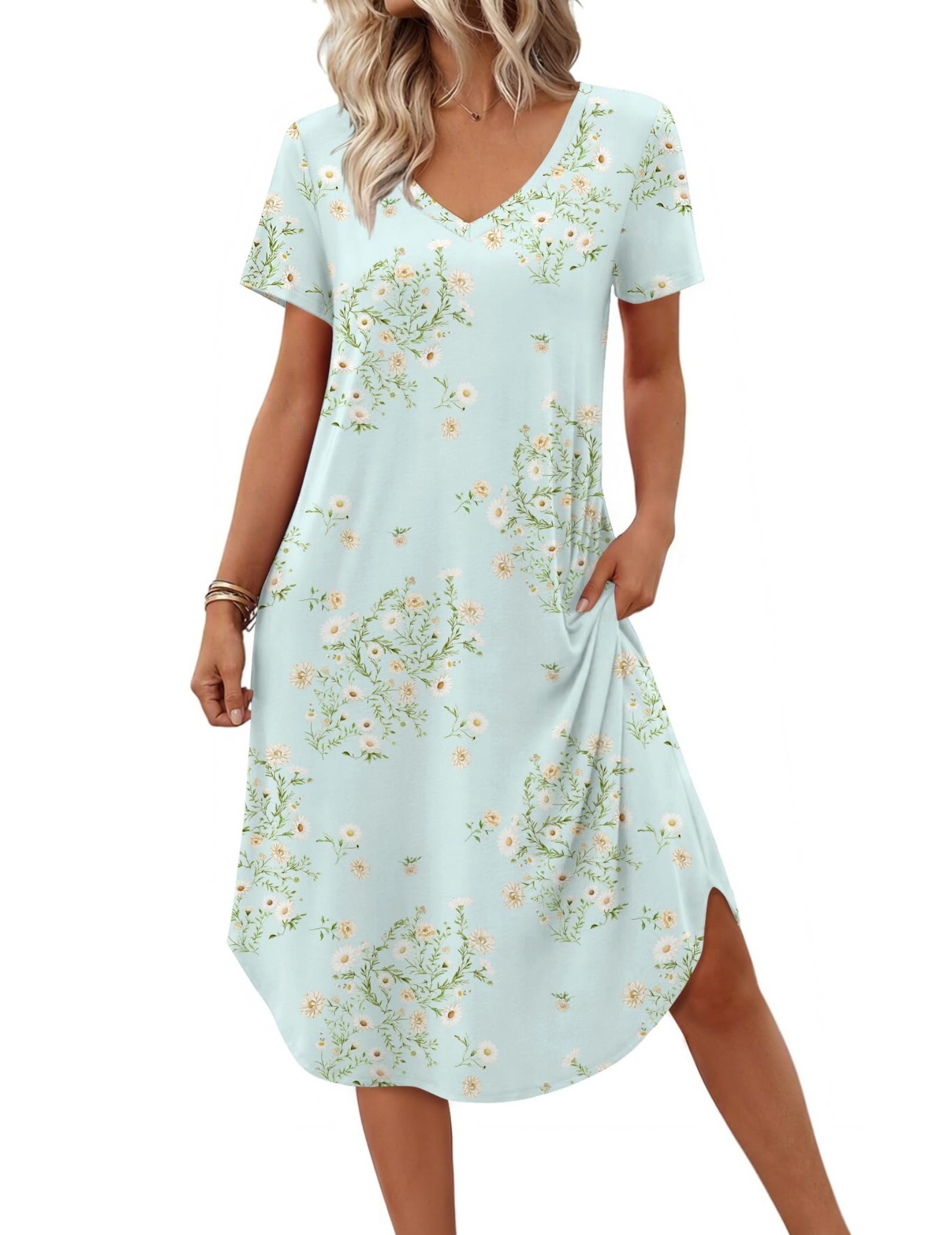 Ekouaer Women's Nightgown Bamboo Viscose Sleepshirt Short Sleeve Long Gown