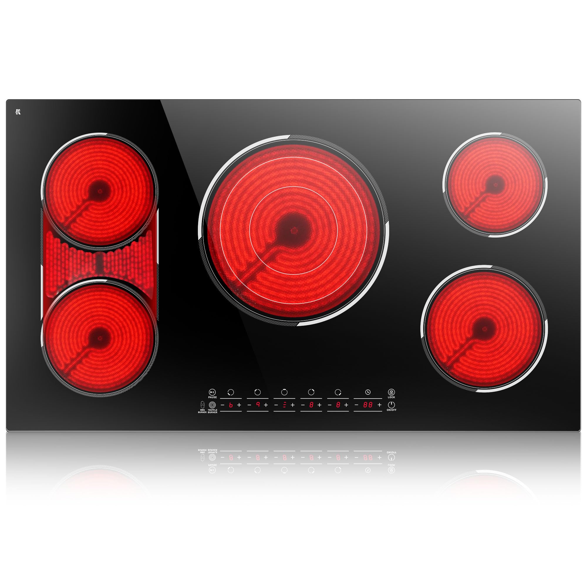 Built-in 5 Burner Electric Cooktop, 36 Inch Electric Stovetop 9600W | Ceramic Ho