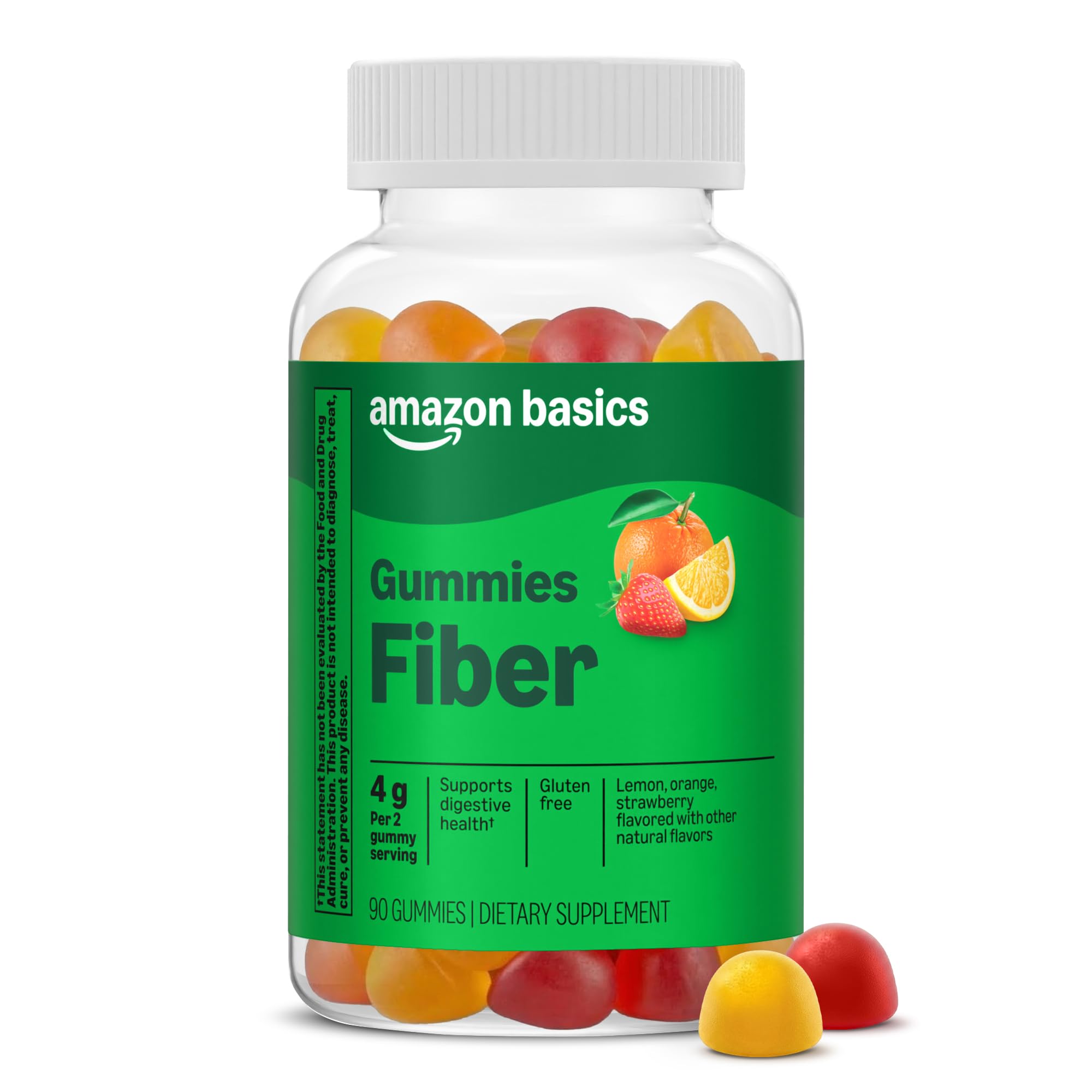 Amazon Basics Fiber 4g Gummy - Digestive Health, Supports Regularity, Orange, Le