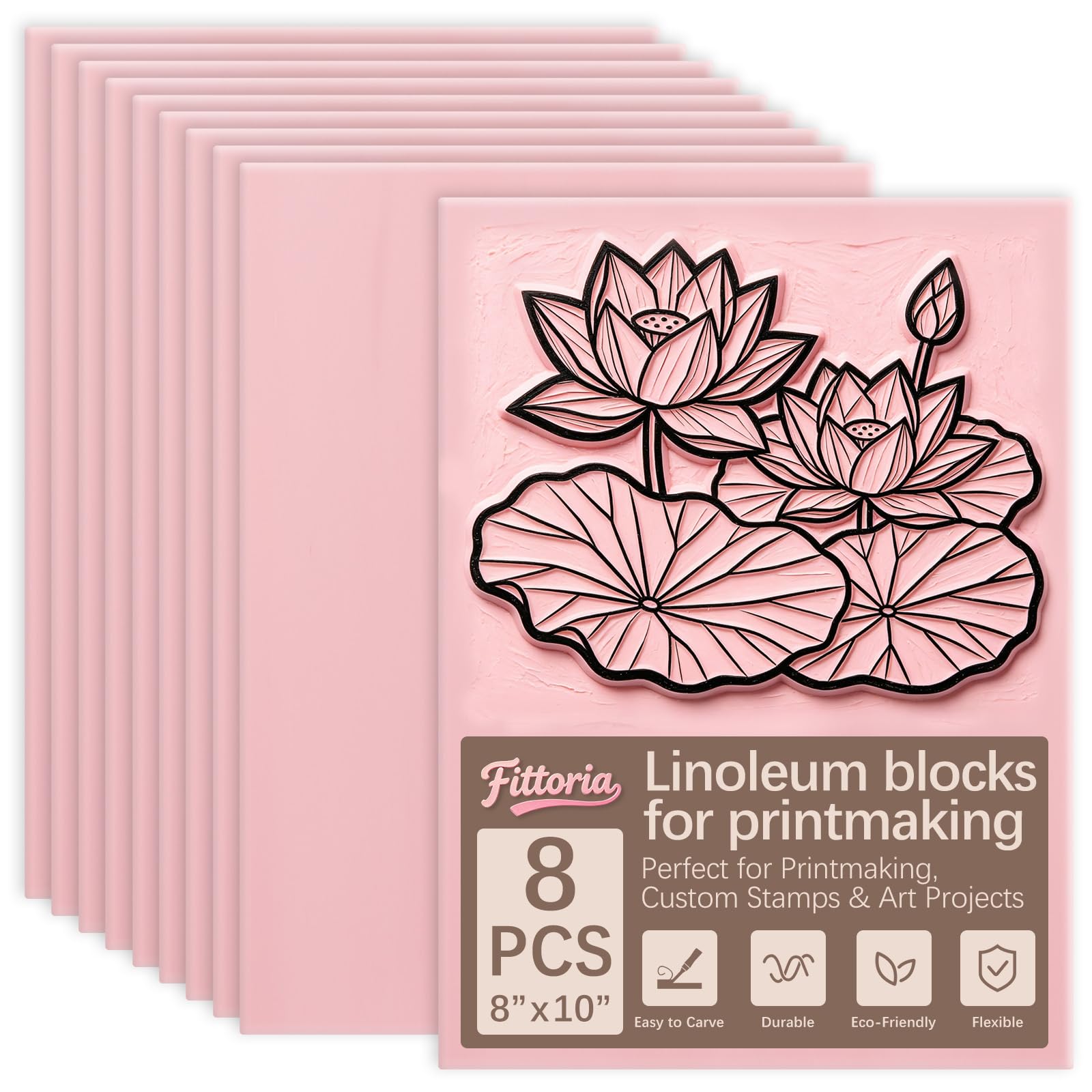 8Pcs 8x10 Inch Soft Linoleum Blocks, Premium Rubber Linocut Carving Blocks Ideal