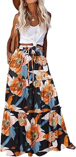 Zeagoo Casual Long Skirts for Women 2025 High Waist Boho Floral Print Flowy Long Skirt with Pockets