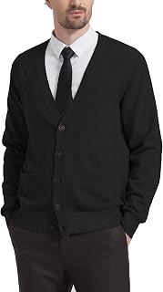 Kallspin Men's Wool Blend V-Neck Cardigan with Button Closure and Pockets