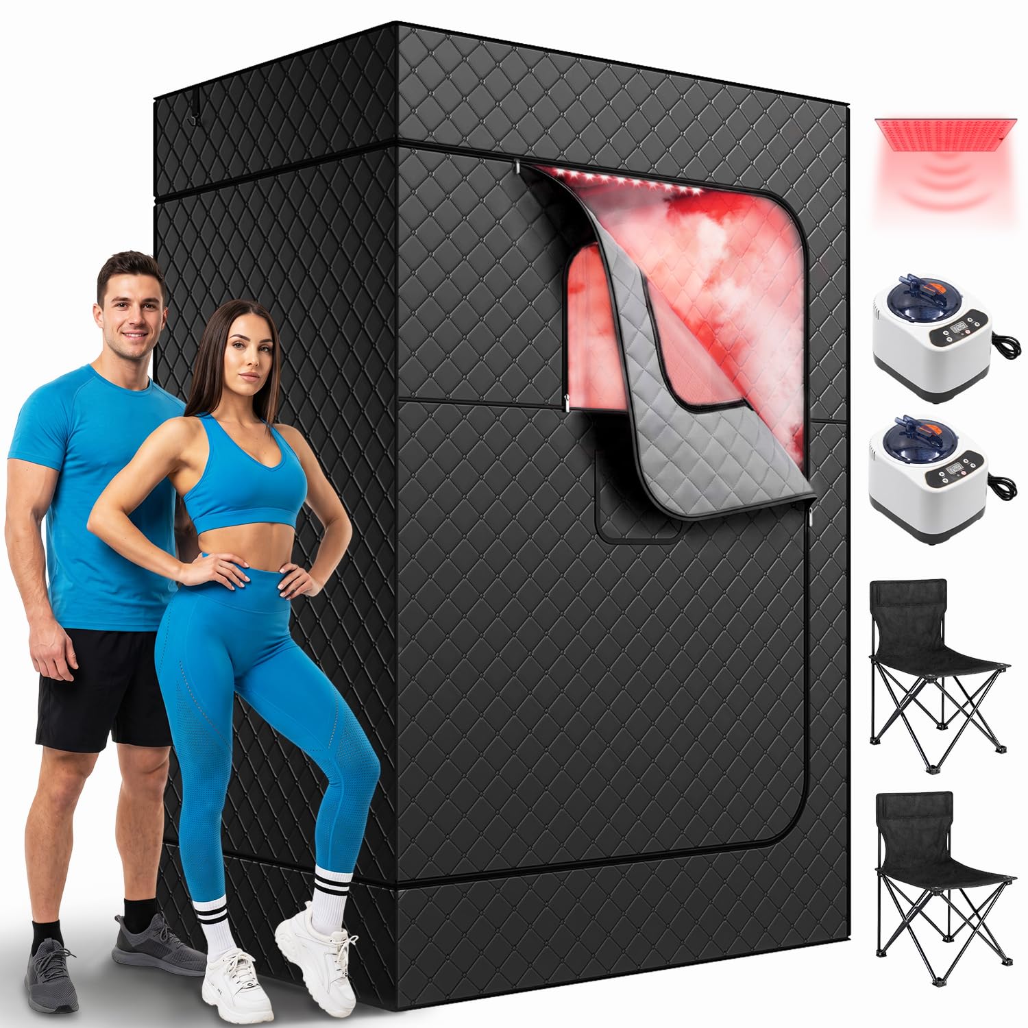SOARFLY Upgraded 2 Person Infrared Sauna Box, 75”×50”×38”, Portable Steam Sauna 