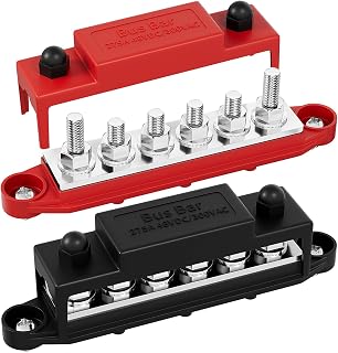 RVBOATPAT 275A Bus Bar 12V Power Distribution Block Car Audio Busbar 6 x 5/16" (M8) Terminal Stud Positive & Ground Battery Bus Bar (Red & Black)