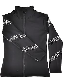 JoyCan Girl's Black Ice Figure Skating Training Jacket with Fleece | Hand pasted diamonds, suitable for girls and adults, ideal for daily figure skating training